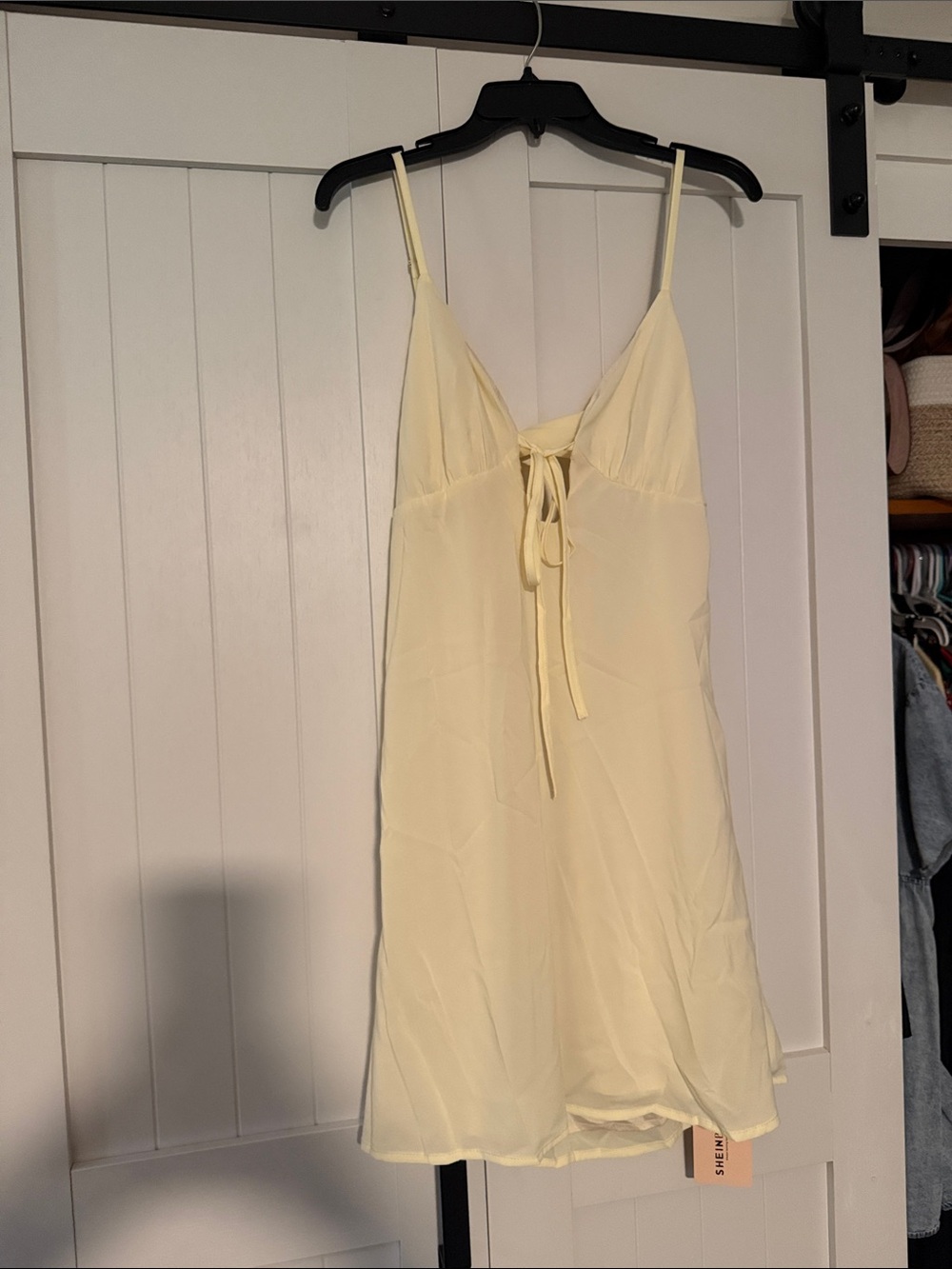 SHEIN Pale Yellow Strappy Tie-Front Mini Dress
